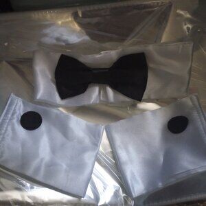 Sexy satin blk & wte necktie & cuffs set New w/o tag!